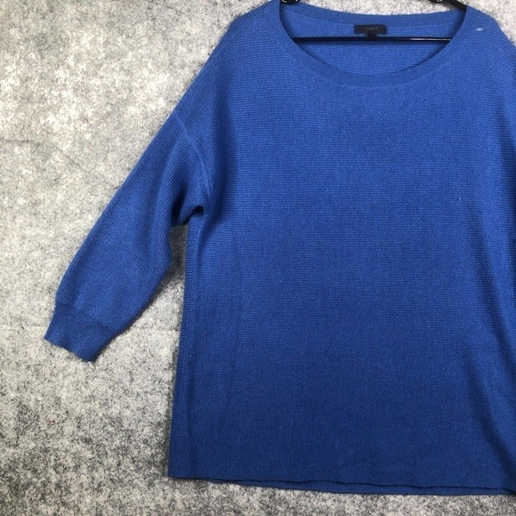 J. Crew E1382 Women Blue Wool Blend Oversize Crew Neck Pullover Sweater Size L - Picture 2 of 7